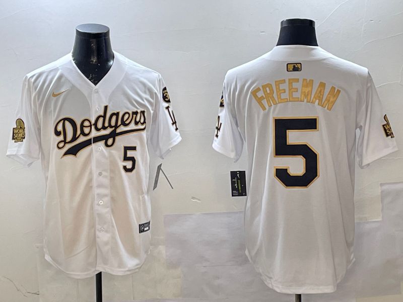 Men Los Angeles Dodgers #5 Freeman White gold Fashion 2025 Nike MLB Jersey style 1